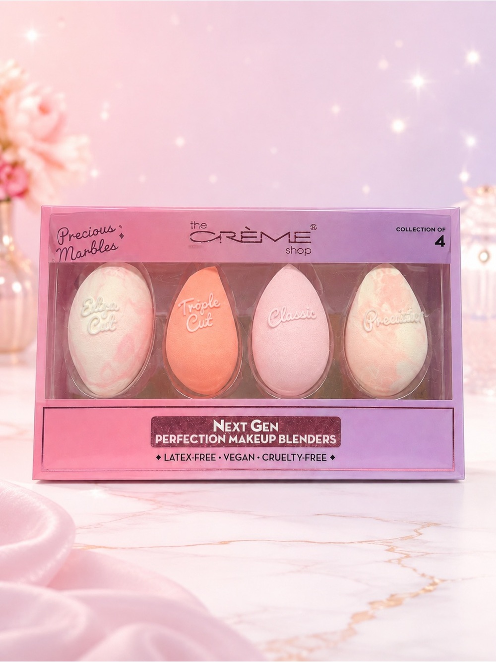 The Crème Shop Precious Marbles Makeup Blender Sponge Set of 4 NIB Vegan NEW